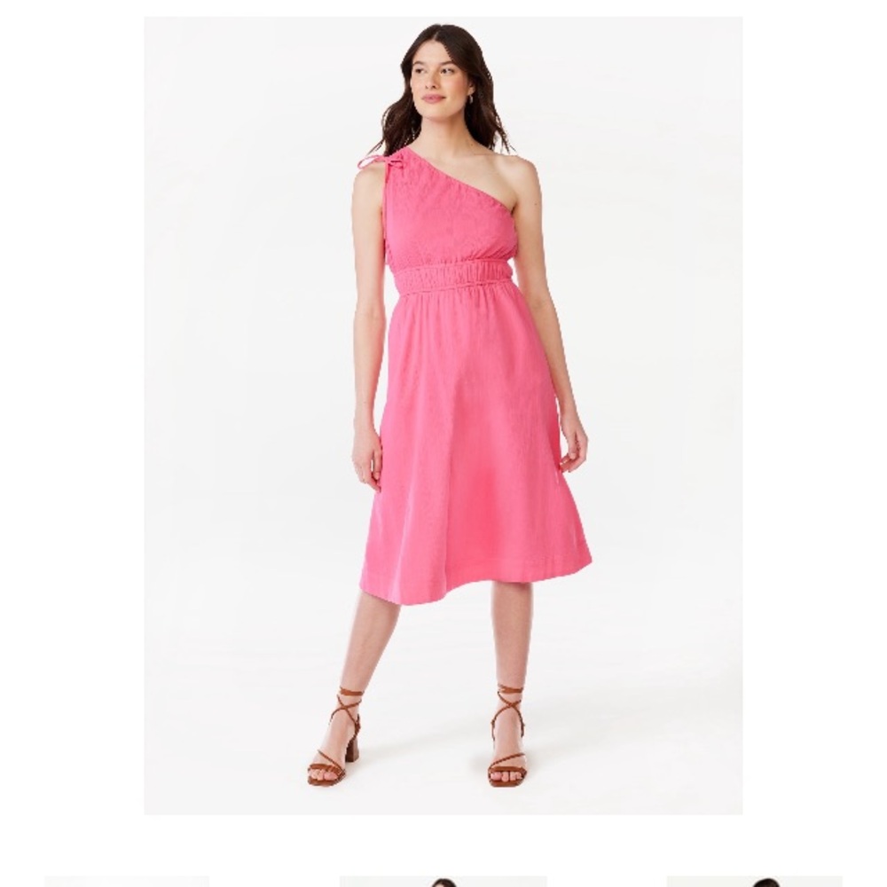 Cotton One Shoulder Pink Midi Dress